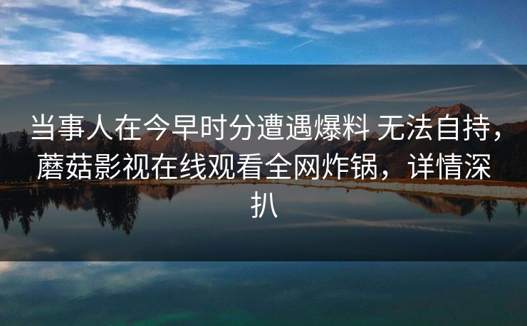 当事人在今早时分遭遇爆料 无法自持，蘑菇影视在线观看全网炸锅，详情深扒