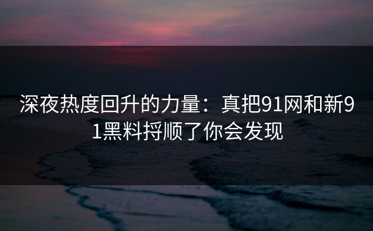深夜热度回升的力量：真把91网和新91黑料捋顺了你会发现